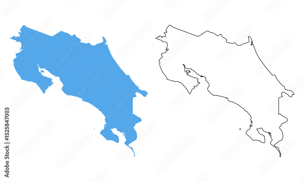 Fototapeta premium Costa Rica country map. Map in various outline and blue silhouette styles