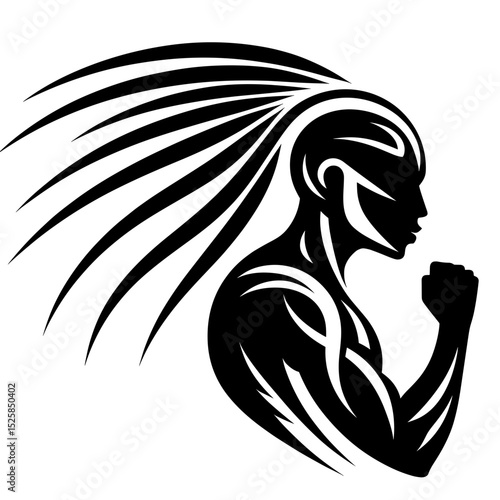 Tribal fighter with mohawk in side pose vector style