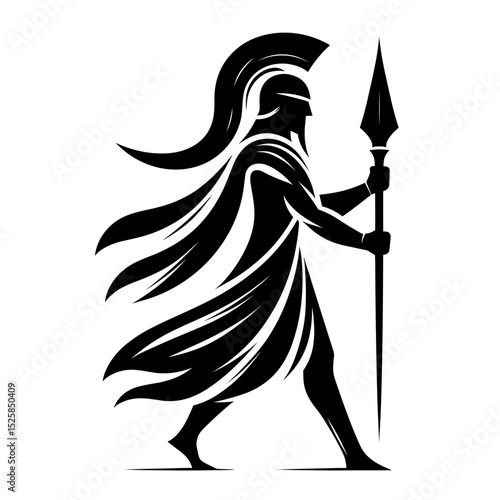 Greek soldier walking with spear in flowing cape vector