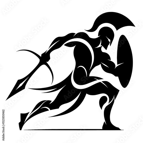 Ancient warrior charging with spear and shield vector