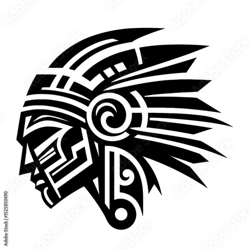 Aztec warrior head in bold tribal vector style