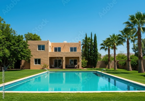 Wallpaper Mural Luxury house with swimming pool and palm trees under a clear blue sky Torontodigital.ca