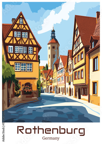 Rothenburg Germany Vector Illustration. Traditional architecture.