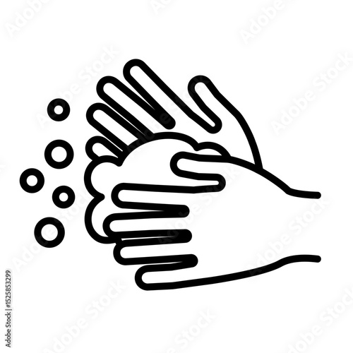 Washing Hands with Soap & Water icon. Clean hands, germ prevention, hygiene, disinfecting, cleanliness, and health concepts. Outline style graphic symbol. Adjustable stroke weight line illustration.