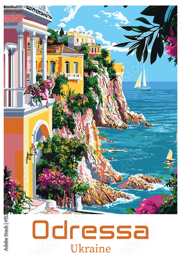 Odessa Ukraine Coastal View Vector Illustration.