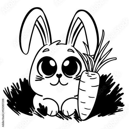 Adorable cartoon bunny rabbit holding carrot, transparent png