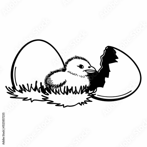 Adorable chick hatching from egg isolated on white