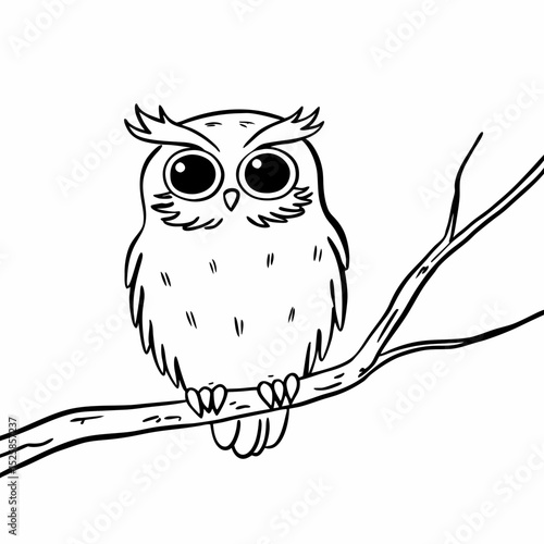 Adorable cartoon owl perched on branch, transparent background