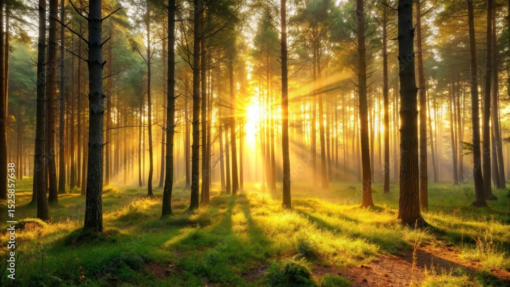 Fototapeta premium Forest at Dawn with Golden Light