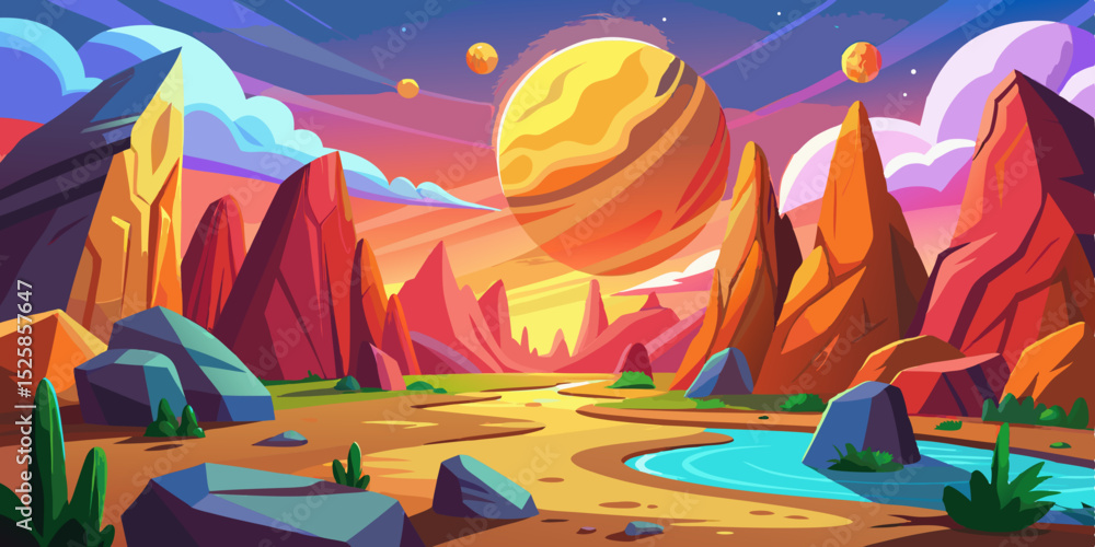 Obraz premium Alien planet landscape, fantasy canyon, cutout, transparent background