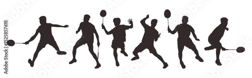 set of silhouettes of athletes or male badminton players. isolated on white background. graphic vector illustration