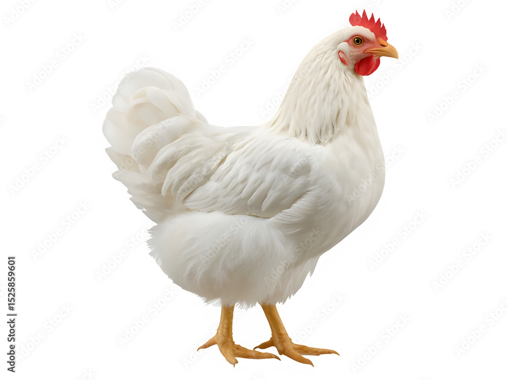 Fototapeta premium Full body of white chicken hen-standing isolated on transparent background. Generated with AI 