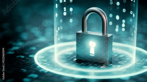 Cybersecurity concept featuring a glowing padlock symbolizing data protection and online security.