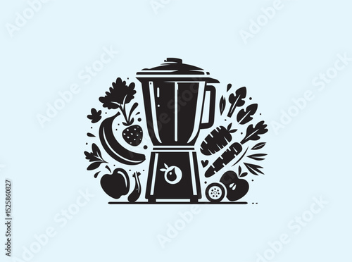 Blender Jar Filled with Produce Black  Silhouette