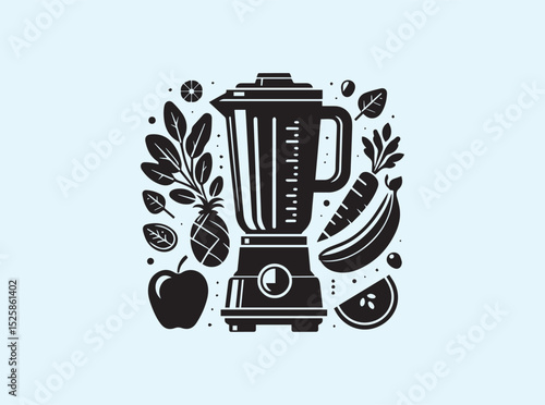 Juice Blender Silhouette with Assorted Produce