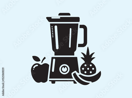 Blender Pitcher Silhouette with Fruit and Vegetable