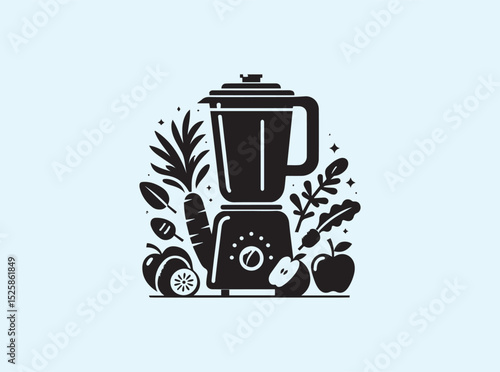 Black Silhouette of Blender Jug with Mixed Produce Inside