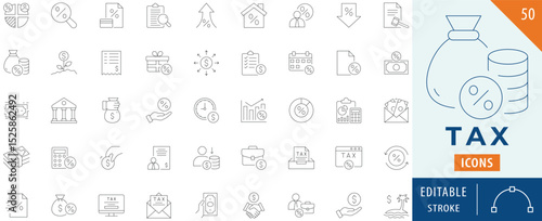 Tax icon collection set. Editable stroke.