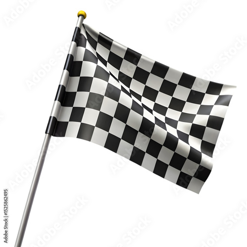 Checkered flag waving against black background symbolizing race competition and finish line