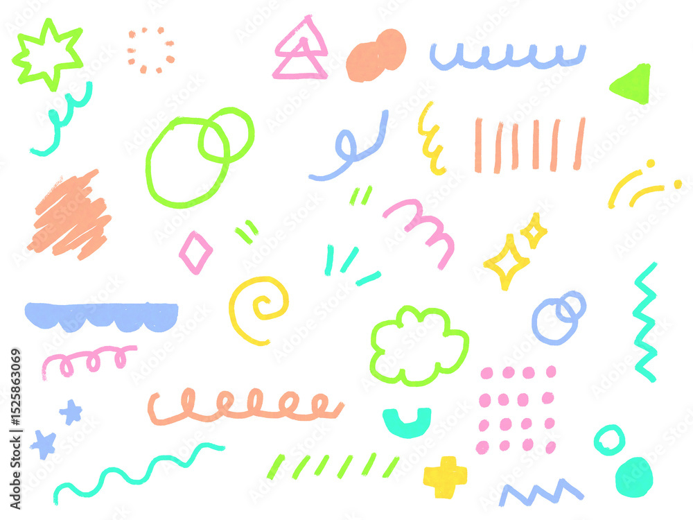 手描きあしらいセット 幾何学模様 パターン カラフル 手描きあしらいセット 幾何学模様 パターン カラフル