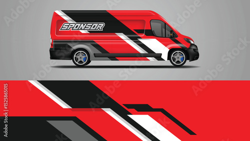 Red van wrap vector design, livery vehicle ready editable and print