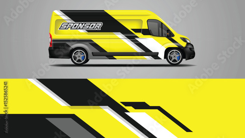 Yellow van wrap vector design, livery vehicle ready editable and print