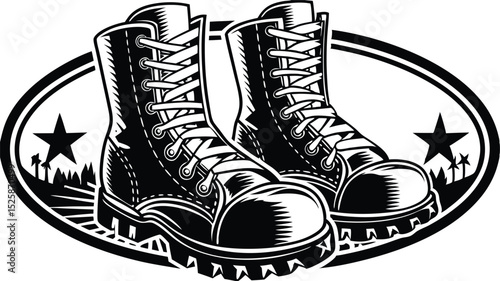 Military Combat Boots Silhouette Icon – Rugged Lace-Up Footwear Symbol of Strength and Durability