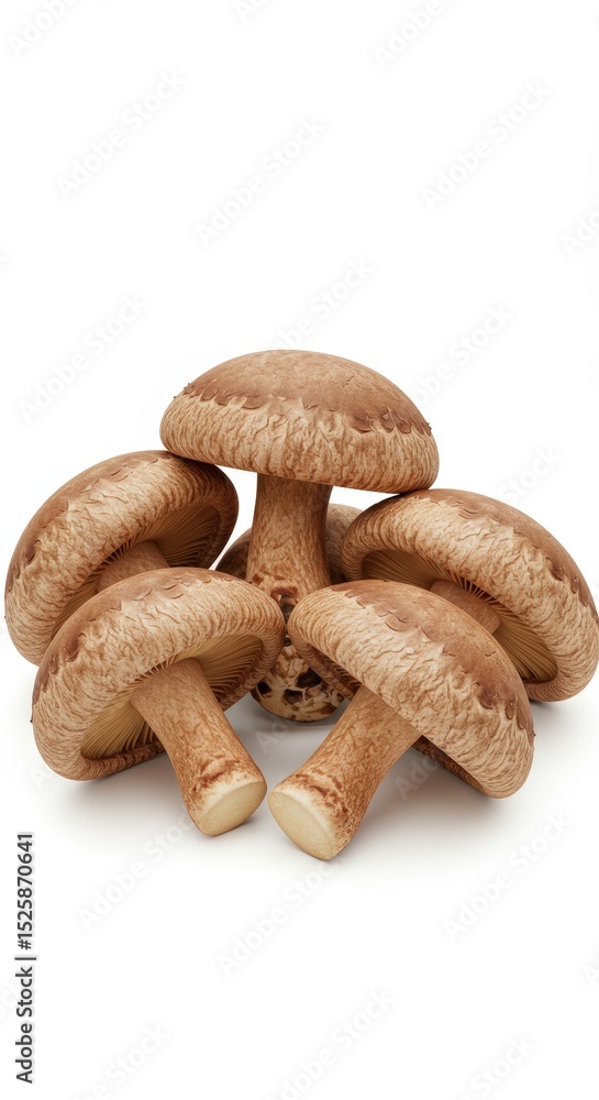 Fototapeta premium Hyper-Realistic 3D Render of Fresh Shiitake Mushrooms on White Background