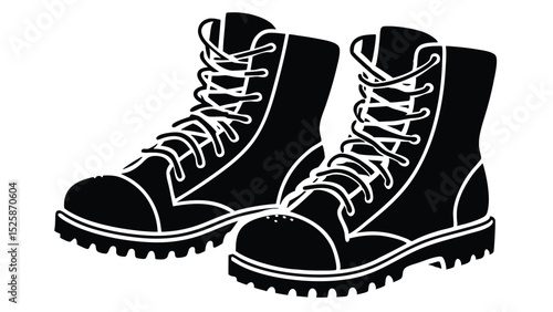 Military Combat Boots Silhouette Icon – Rugged Lace-Up Footwear Symbol of Strength and Durability