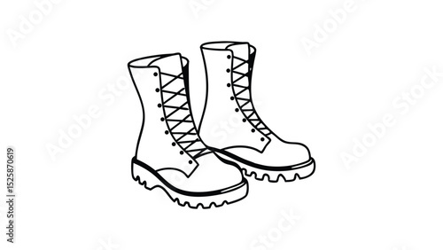 Military Combat Boots Silhouette Icon – Rugged Lace-Up Footwear Symbol of Strength and Durability