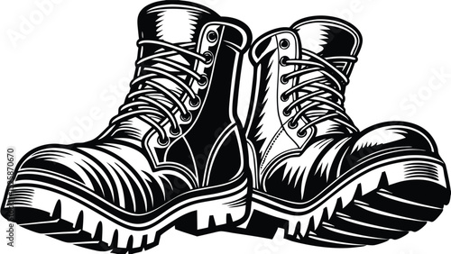 Military Combat Boots Silhouette Icon – Rugged Lace-Up Footwear Symbol of Strength and Durability