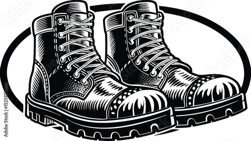 Military Combat Boots Silhouette Icon – Rugged Lace-Up Footwear Symbol of Strength and Durability