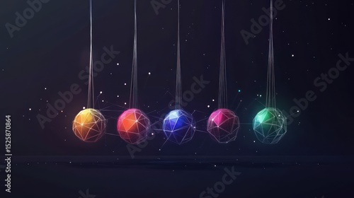 Colorful Newton's cradle, abstract background, motion, physics, energy