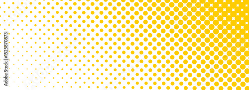 Yellow halftone corner gradient texture. Fading cartoon polka dot background. Dotted tilted gradation pattern. Fading comic pop art overlay backdrop. Vector slant frame halfton patern effect wallpaper