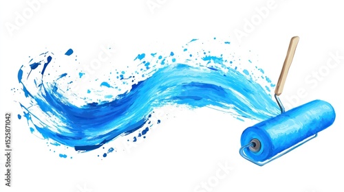 Blue paint roller, splash, wave, motion, background, design, element, artwork, advertising