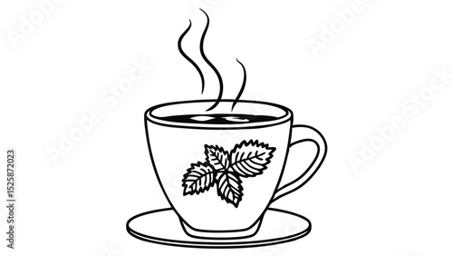 Green Herbal Tea Cup with Mint or Melissa Leaves – Hot Drink Isolated on Background