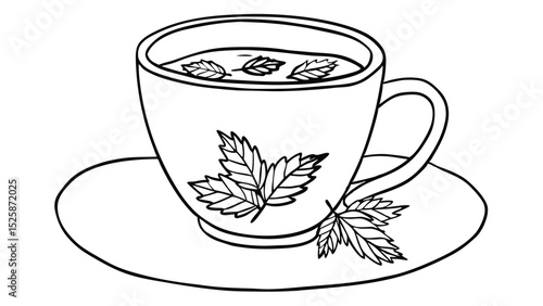 Green Herbal Tea Cup with Mint or Melissa Leaves – Hot Drink Isolated on Background