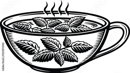 Green Herbal Tea Cup with Mint or Melissa Leaves – Hot Drink Isolated on Background