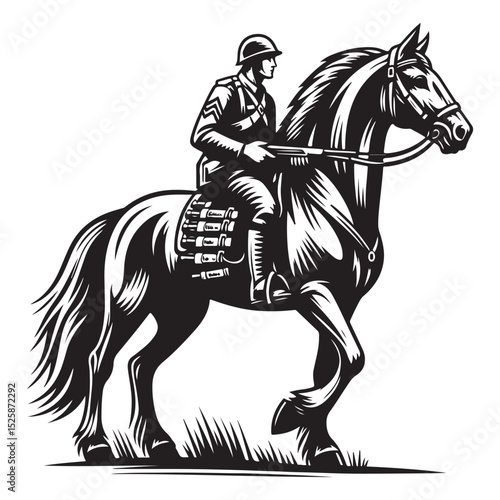 Soldiers on military horse image vector