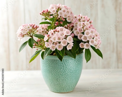 Wallpaper Mural Mountain Laurel in Seafoam Pot with Linen Background Torontodigital.ca