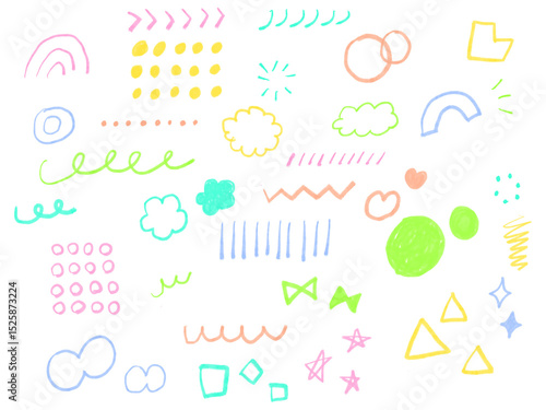 手描きあしらいセット　幾何学模様　パターン　カラフル