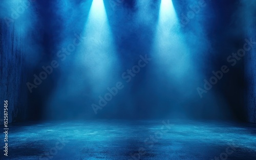 Wallpaper Mural Empty dark room illuminated by three blue spotlights with mist creating an atmospheric and mysterious ambiance Torontodigital.ca