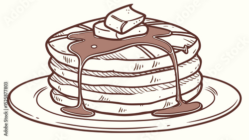 Stack of Pancakes Sketch Illustration – Hand-Drawn Style with Syrup and Butter Topping