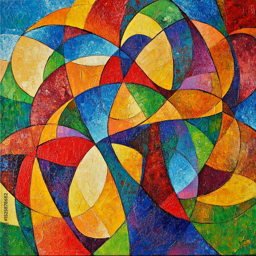 Fototapeta premium abstract oil painting, textured shapes of primary and secondary colors, creating dynamic and mosaic composition