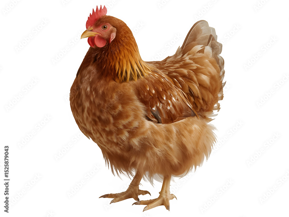Fototapeta premium Full body of brown chicken hen standing isolated transparent background. Generated with AI 