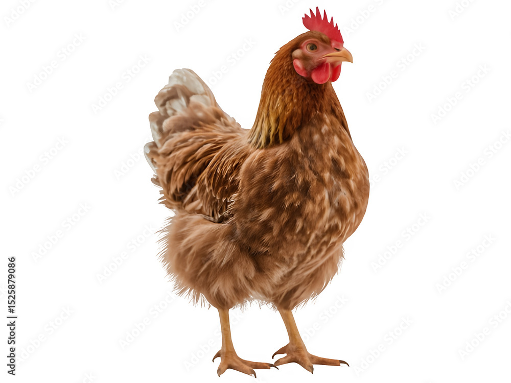 Fototapeta premium Full body of brown chicken hen standing isolated transparent background. Generated with AI 