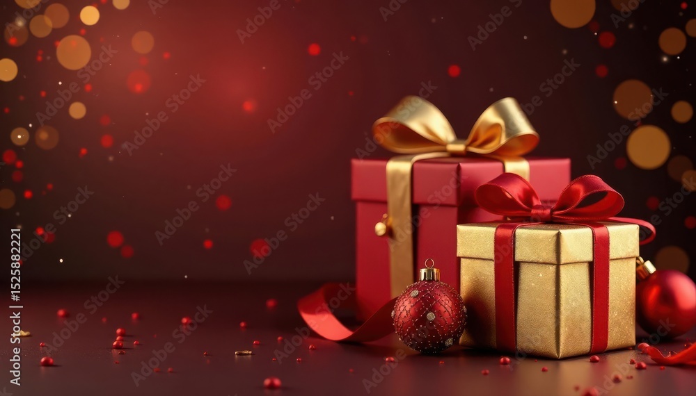 Elegant gold & red gift boxes, ornaments, sparkly background , sophisticated, backdrop, background Elegant gold & red gift boxes, ornaments, sparkly background , sophisticated, backdrop, background