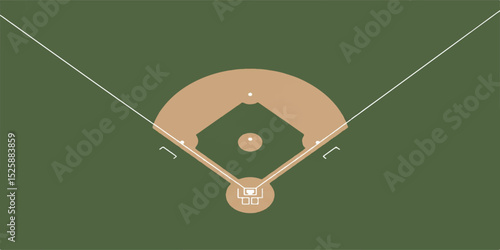 Vector illustration of a top-down baseball diamond layout, featuring clean field markings, bases, and pitcher's mound in flat solid colors