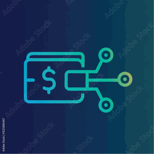 Neon digital wallet with dollar symbol and circuit board design
