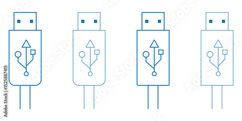 Vector usb flash drive vector icon. Usb icon set. USB cable icon. 